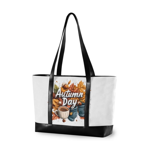 FORMRS Canvas Laptop Tote Bag for Women with 15.6" Computer Compartments Shoulder Handbag, Autumn Day Pattern