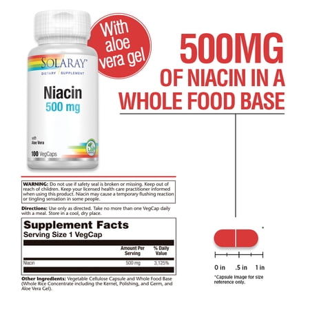 ソラレー ナイアシン サプリメント 500mg 100粒 Solaray Niacin ビタミンB3 ベジカプセル VegCap