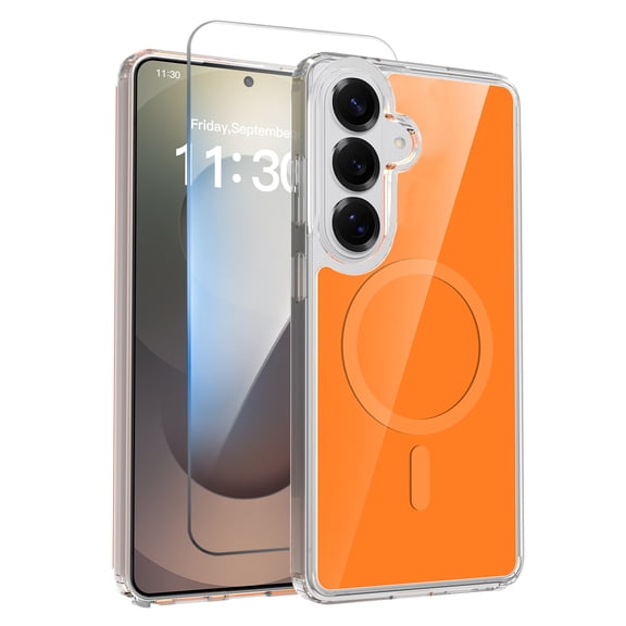 Allytechgroup Magnetic Case for Samsung Galaxy S26 Plus 6.7", with Screen Protector Support Magsafe Wireless Charging Shockproof Anti-Scratch PC TPU Hybrid Bumper Rugged Case for Women Men,Orange