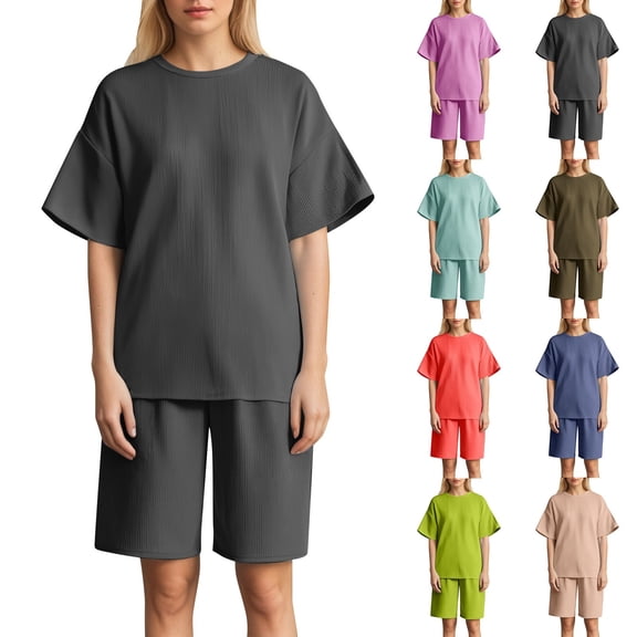 ibiyuan 2 Piece Sets for Women Summer Lounge Sets Casual Oversized Tshirts Shorts Matching Airport Travel Outfits