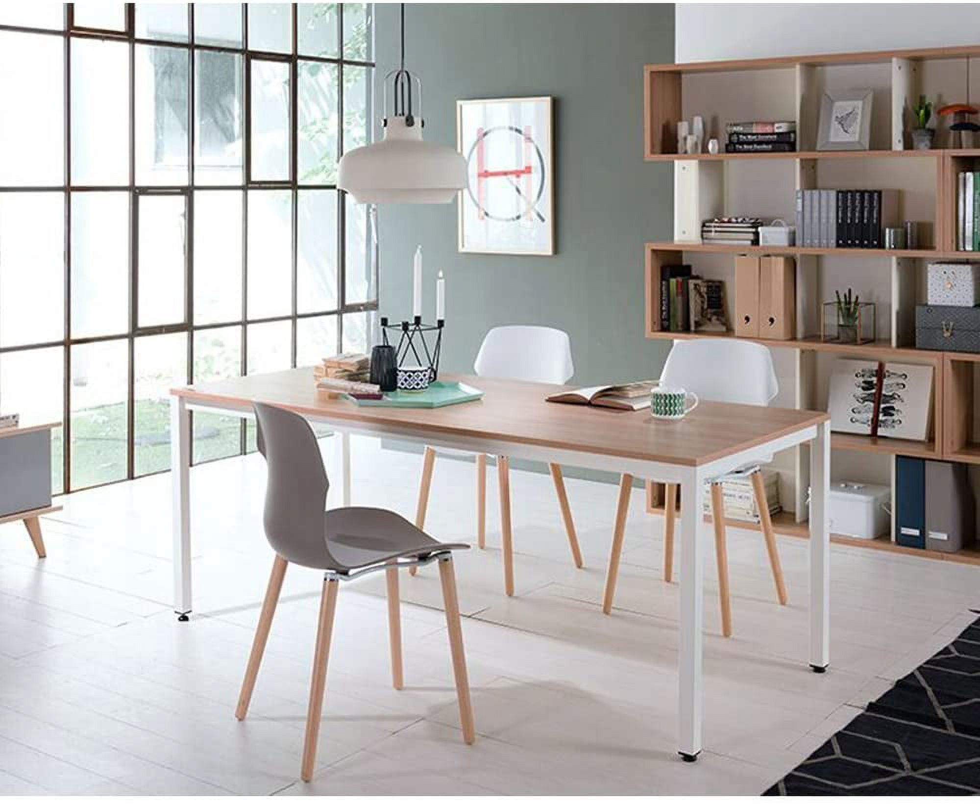 SogesPower 29.5"H Modern Wood Computer Desk- Teak White