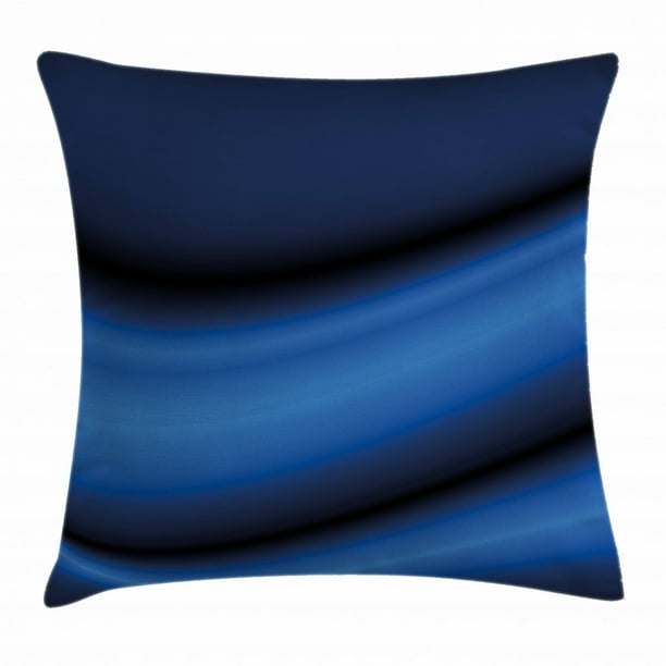 Dark Blue Throw Pillow Cushion Cover, Abstract Wavy Curvy Bold Color Bands Soft Blurred Digital