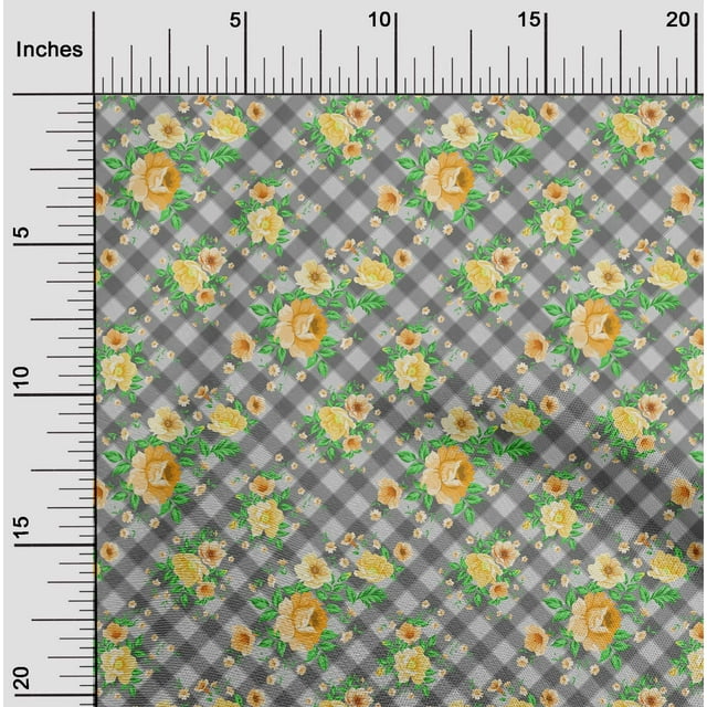 oneOone Cotton Flex Fabric Leaves & Floral Check Printed Craft Fabric BTY 40 Inches Wide