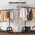 thumbnail image 3 of HOKEEPER Heavy Duty 450 lbs Capacity Clothing Rack with Shelves, Garment Rack, Adjustable Rolling Commercial Grade Clothes Rack (50-75" Length, 64-68" Height) with Storage Shelf Black, 3 of 8