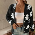 thumbnail image 6 of Flower Cardigan Sweaters for Women Button V Neck Cardigans Lightweight Knit Jumper Top Fall Lantern Sleeve Apparel Elegant Outfits Classy Clothes Vacation Work Blouses Clothing, 6 of 7