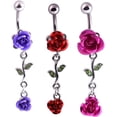 thumbnail image 4 of 1Pc Belly Button Ring Women Dual Rose Flower Navel Ring Body Piercing Jewelry Gift Rose Red, 4 of 5