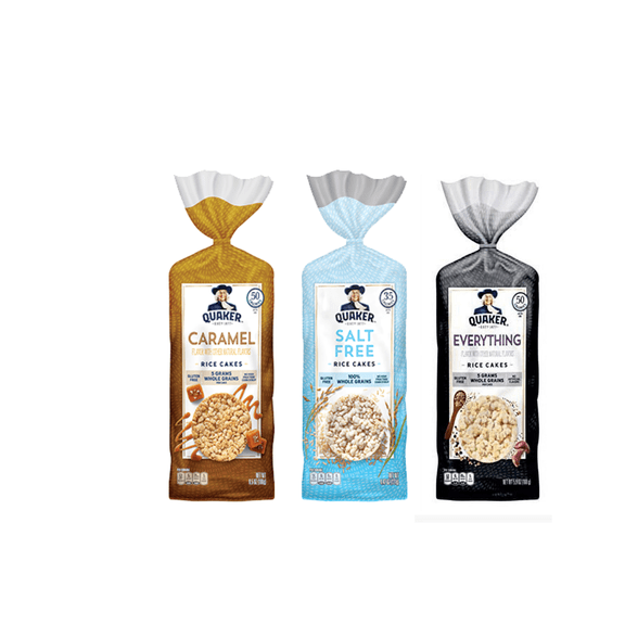 Quaker Rice Cakes Caramel Corn, Everything, Salt Free, 3 Flavors, 1 Lbs
