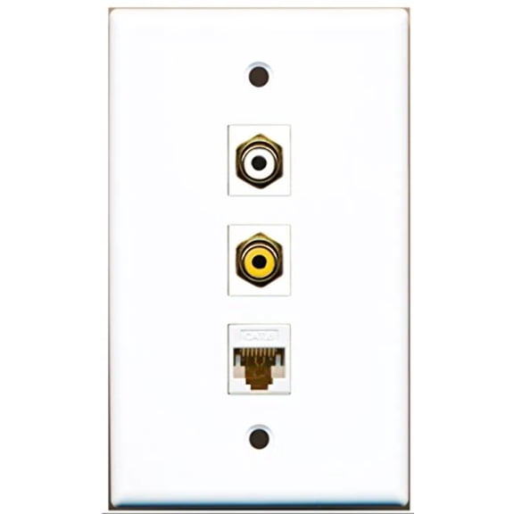 RiteAV - 1 Port RCA White and 1 Port RCA Yellow and 1 Port Cat6 Ethernet White Wall Plate