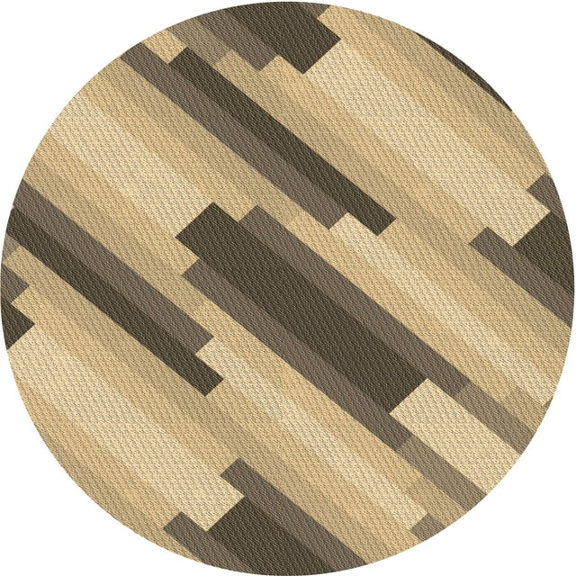 Ahgly Company Indoor Round Patterned Wood Brown Area Rugs, 7' Round