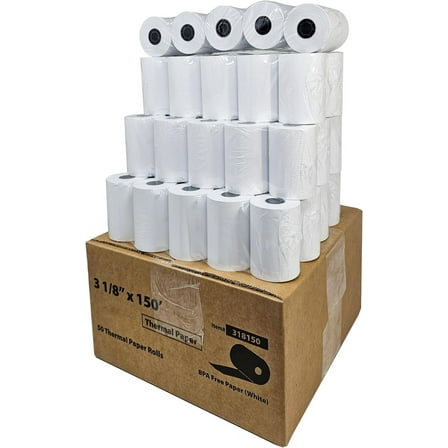 (50 Rolls) 3 1/8 x 150 Thermal Paper Receipt Rolls 48 GSM Paper Thickness fits all Clover POS Cash Register PrintersTSP600 TSP 700 TSP2000 CT S300 from BuyRegisterRolls