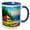 Blue/White, variant on 3drose, Colorful Tent, Green Trees, Mountain Lake in the Morning Happy Camper, 11oz Mug