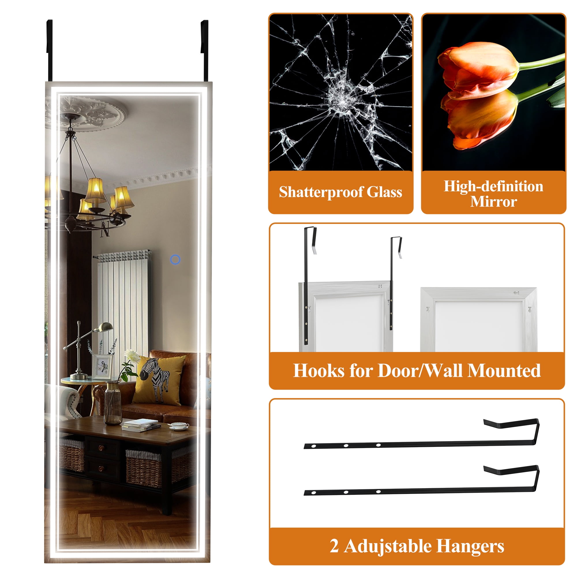 47"x16" Mordern Rectangle Hanging LED Mirror Door Mirror Vanity Mirror,Silver