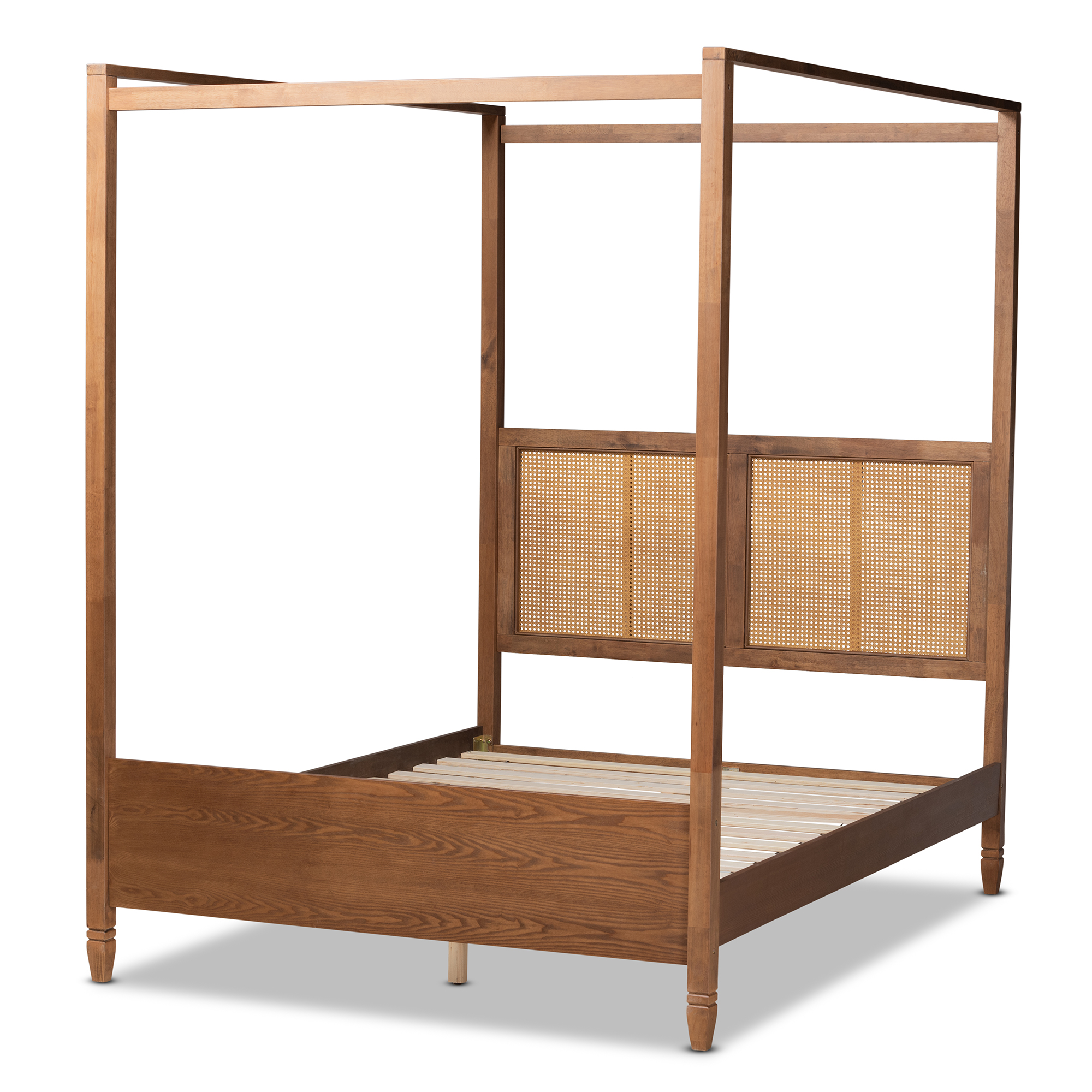 Baxton Studio Malia Contemporary Engineered Wood Back Support Canopy Bed, Queen, Walnut Brown