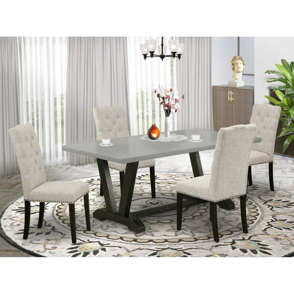 East West Furniture V-Style 5-piece Wood Dining Set in Black and Doeskin