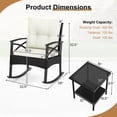 thumbnail image 3 of Costway 3-Piece Rattan Rocking Bistro Set with Tempered Glass Tabletop & Cushions for Porch Black + Off-White, 3 of 10