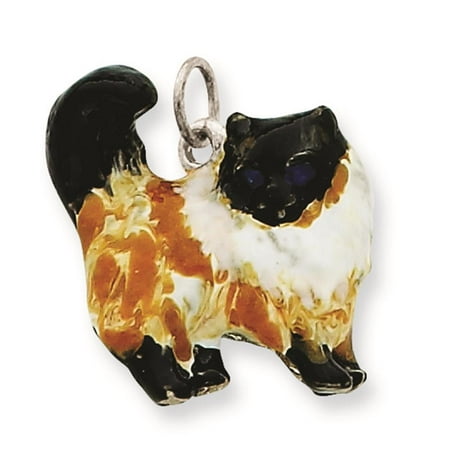 925 Sterling Silver Enameled Calico Cat Solid Charm Pendant