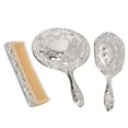 thumbnail image 2 of Contemporary Home Living Set of 3 Bright Nickel-Plated, Ornate-Designed Comb, Brush And Mirror,, 2 of 2