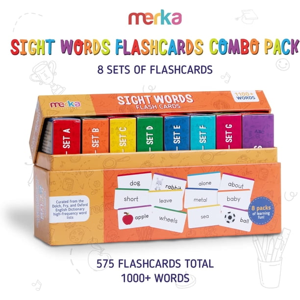 Merka Sight Word Flash Cards Combo Pack A-G - 575 Laminated Dry