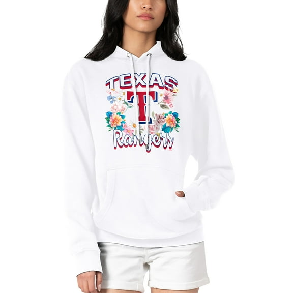 Women's G-III 4Her by Carl Banks White Texas Rangers Flowers Graphic Pullover Hoodie