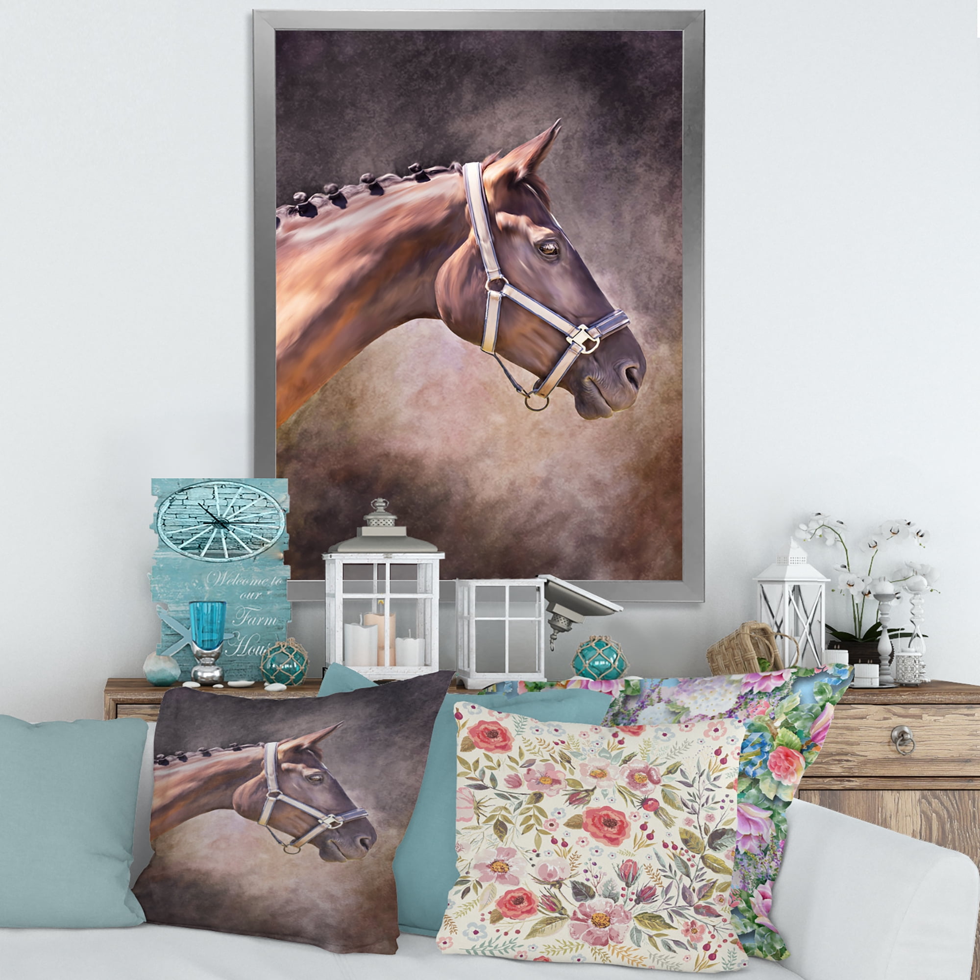 Designart 'Close Up Portrait Of Brown Horse' Farmhouse Framed Art Print