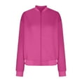 thumbnail image 4 of Women's Lightweight Solid Color Baseball Jacket - Summer Zip Up Casual Jacket with Stand Collar, Breathable Open Front Cover Up Hot Pink S-2XL, 4 of 5