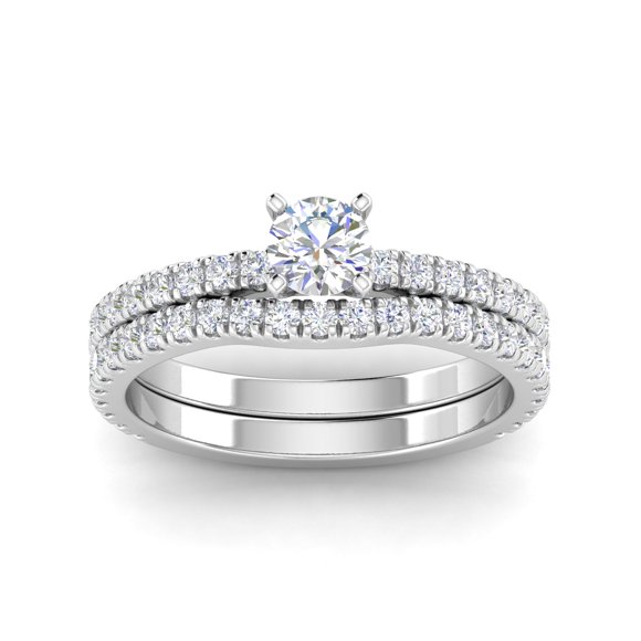 1.00 Carat TW Diamond Solitaire Ensemble de Bagues de Fiançailles en Or Blanc 10k (G-H, I2)