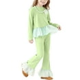 thumbnail image 4 of ATOGUTA Girls Sets Kids Long Sleeve Ruffled Tops and Flared Pants Sweatsuit Clothing Sets Size 1T-10, Green, 4 of 4