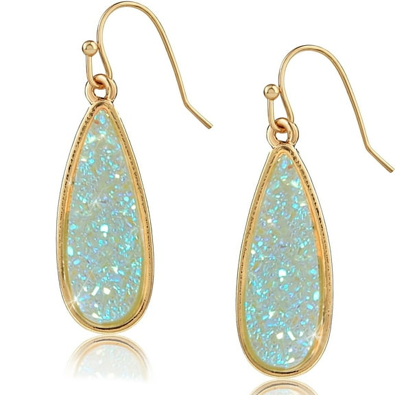 Humble Chic Teal Druzy Earrings for Women - Mint Green Teardrop Dangle Earrings