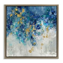 Stupell Industries Abstract Blue Gold Paint Design Abstract Painting Brown Floater Framed Canvas Art Print Wall Art, 25 x 25