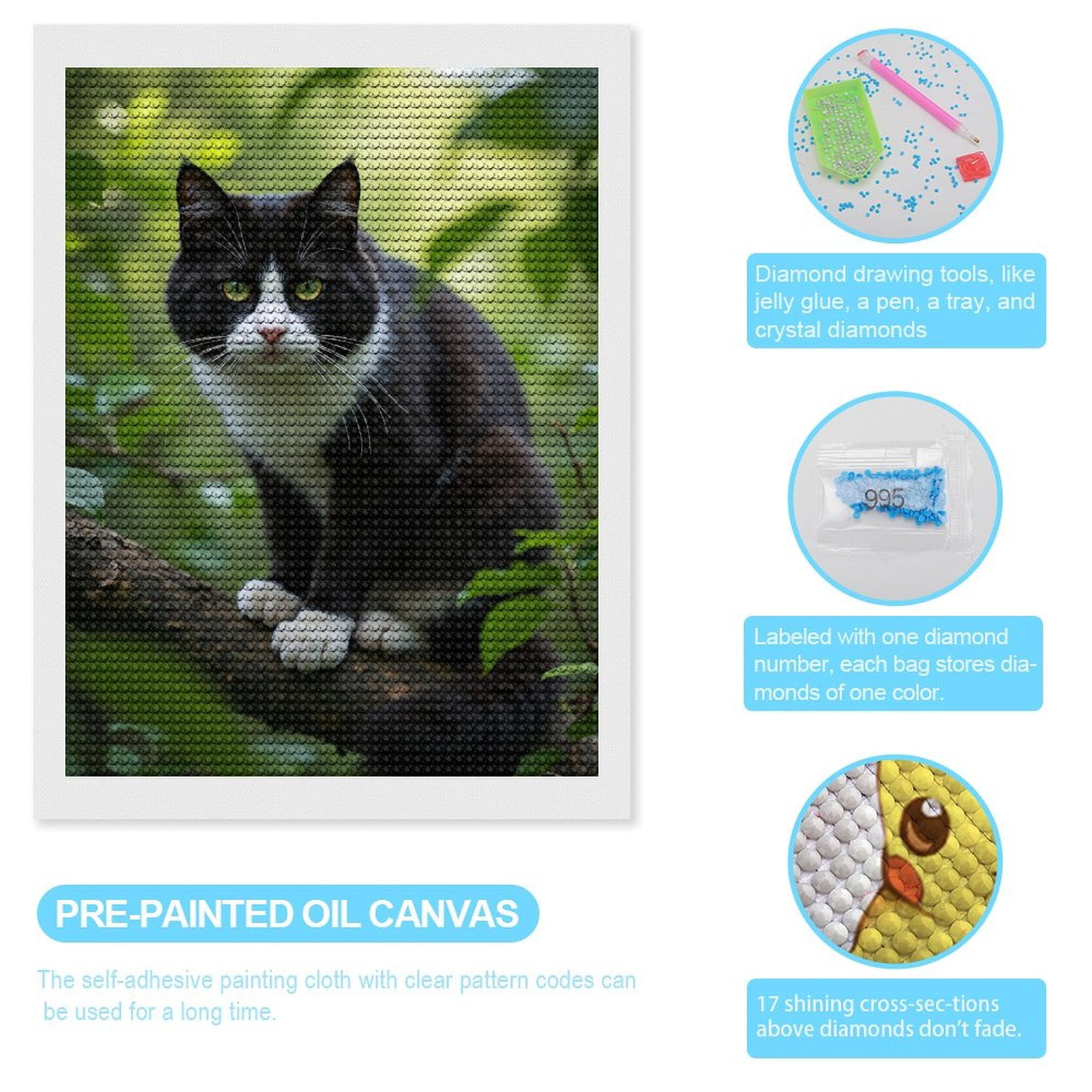 Diamond Art Kits for Adults, Cat In Greenery Alert Eyes 5D Diamond Painting Kits for Adults Beginners, DIY Full Drill Diamond Painting, Gem Art and Crafts 12x16