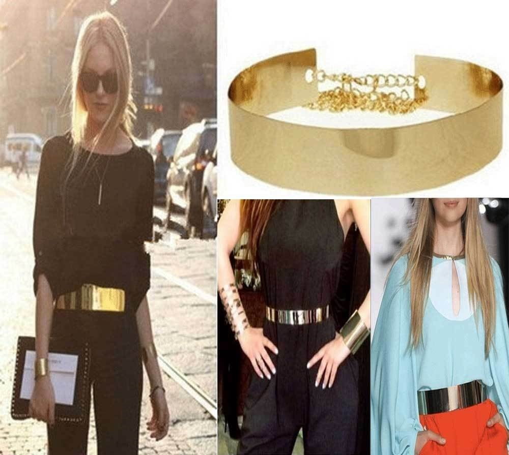 Gold Metal Mirror Belt Women Fashion 