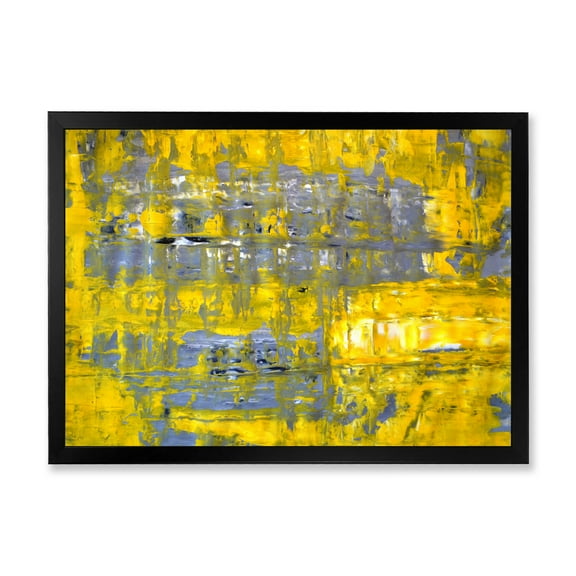 Designart 'Grey Meets Yellow Abstract Art I' Modern Framed Art Print