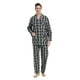 thumbnail image 4 of GLOBAL Conjunto de Pijama de Tejido Liso de Manga Larga para Hombre, Ropa de Dormir de Algodón, Ropa de Dormir Cómoda, Cuadros Negros L, 4 of 7