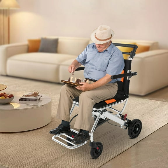 Folding Portable Ultra-Lightweight Transport Wheelchair With Handbrake