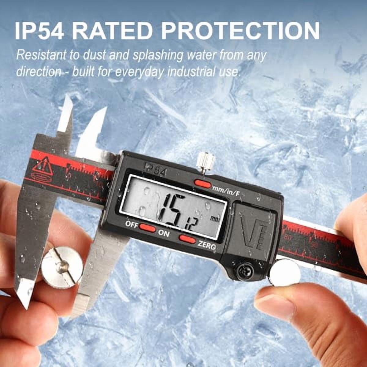 IP54 Grade Digital Caliper, DCLA-0605 6 Inch/150mm, Inch/Millimeter/Fraction Conversion, Stainless Steel, Large LCD Screen