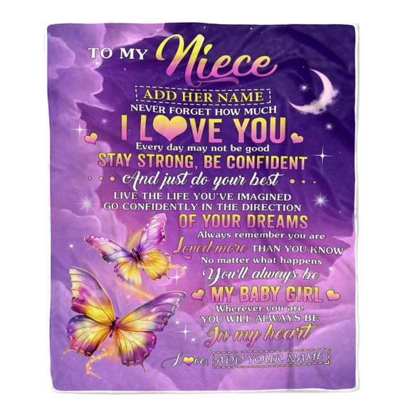 To My Niece From Aunt Auntie Blanket Butterfly Never Forget How Much I Love You Niece Birthday Fleece Blanket, 30x40in Fleece Blanket