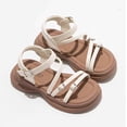thumbnail image 6 of Spazoro Girls' Strappy Platform Sandals, Open Toe Cute Decor Non-Slip Thick Sole Adjustable Buckle Casual Summer Shoes for Kids Beige, 6 of 8