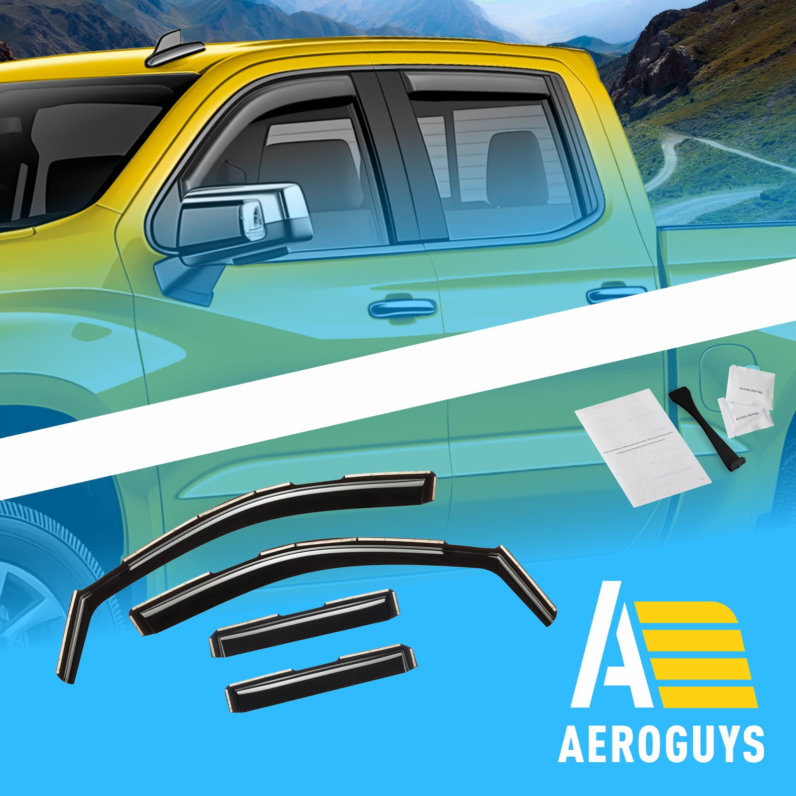 AEROGUYS Extra Durable Window Deflectors in-Channel Window Visors Rain Guards Fit for Chevrolet (Chevy) Silverado 1500 2019-2026 Double Cab, Sun Visors, Exterior Truck Accessorie - 4 pcs. AG0023