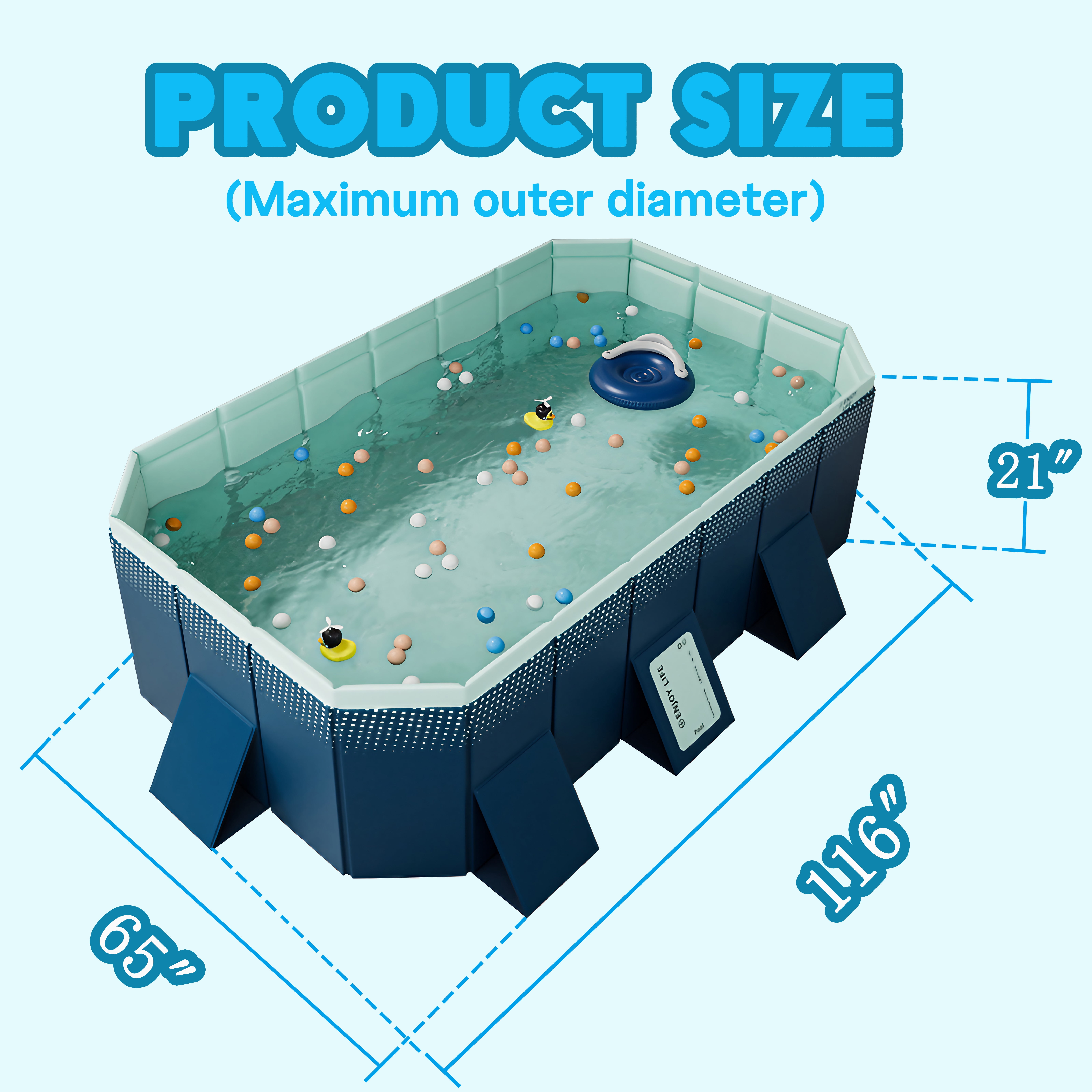 Hyindoor Outdoor Foldable Non-Inflatable Adults and Kids Swimming Pool Hard Plastic Anti-Slip for Lawn Garden Backyard（116" x 65" x 21"）
