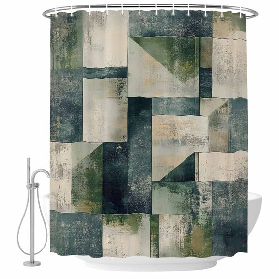 Sage Green Geometric Shower Curtain Set - 72" x 78" Washable Bathtub Curtain with 12 Hooks, Vintage Teal Modern Abstract Art Waterproof Fabric Stall Shower Curtains for Bathroom/Bathtub Décor