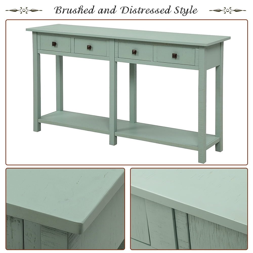 Kepooman Rustic Brushed Texture Wooden Console Table with 4 Drawers and Bottom Shelf for Entryway, 59"L x 15.2"W x 33"H, Tiffany Blue Kepooman Rustic Brushed Texture Wooden Console Table with 4 Drawers and Bottom Shelf for Entryway, 59"L x 15.2"W x 33"H, Tiffany Blue