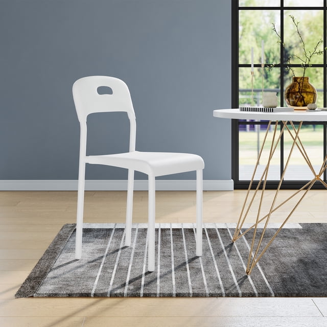 Outdoor Stackable Dining Chairs Set with Durable Metal Legs, 1/2/4 Pack Modern Plastic Seats, Waterproof, Mark-Resistant, Easy Assembly – Versatile for Kitchen, Dining, Office