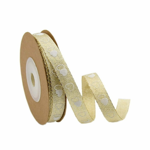 Valentines Day Decorations Gold Ribbon 0.39 Inch x 11 Yards Burlap Wired Edge Ribbon for Gift Wrapping Love Heart Fabric Ribbon for Bows Bouquet Flower Bouquet Bridal Wedding Party Decoration
