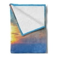 thumbnail image 2 of Beach Soft Flannel Fleece Blanket, Sunset Scenery in Sandy Beach with Rocks and Waves Lonely Peace Morning Dream Earth, Cozy Plush for Indoor and Outdoor Use, 70" x 90", Blue Yellow, by Ambesonne, 2 of 5