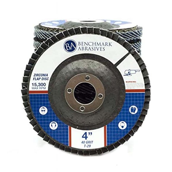 Benchmark Abrasives 4" x 5/8" Premium Zirconia Type 29 Flap Discs for Angle Grinder, 4 Inch Sanding Disc, Rust Removal, Deburring Finishing - Grinding Wheels (10 Pack) 40 Grit
