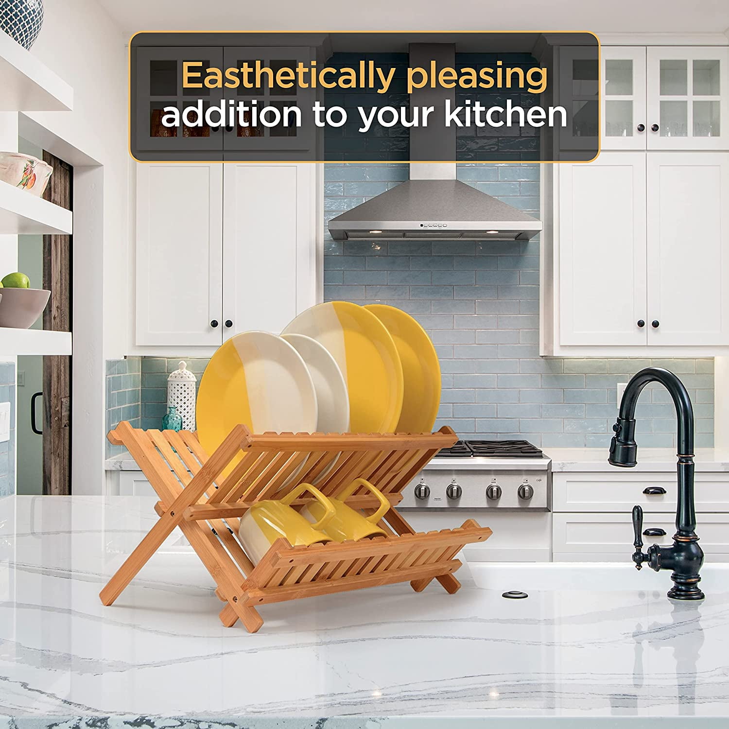 Bamboo Dish Rack Foldable Drying Collapsible Dish Drainer Wooden Plate Rack.