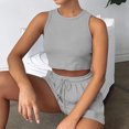 thumbnail image 5 of Baywell 2024 Women's Summer Sleeveless Waffle Suit Solid Color Vest Fashion Casual Short 2 Piece Set S-2XL, 5 of 9