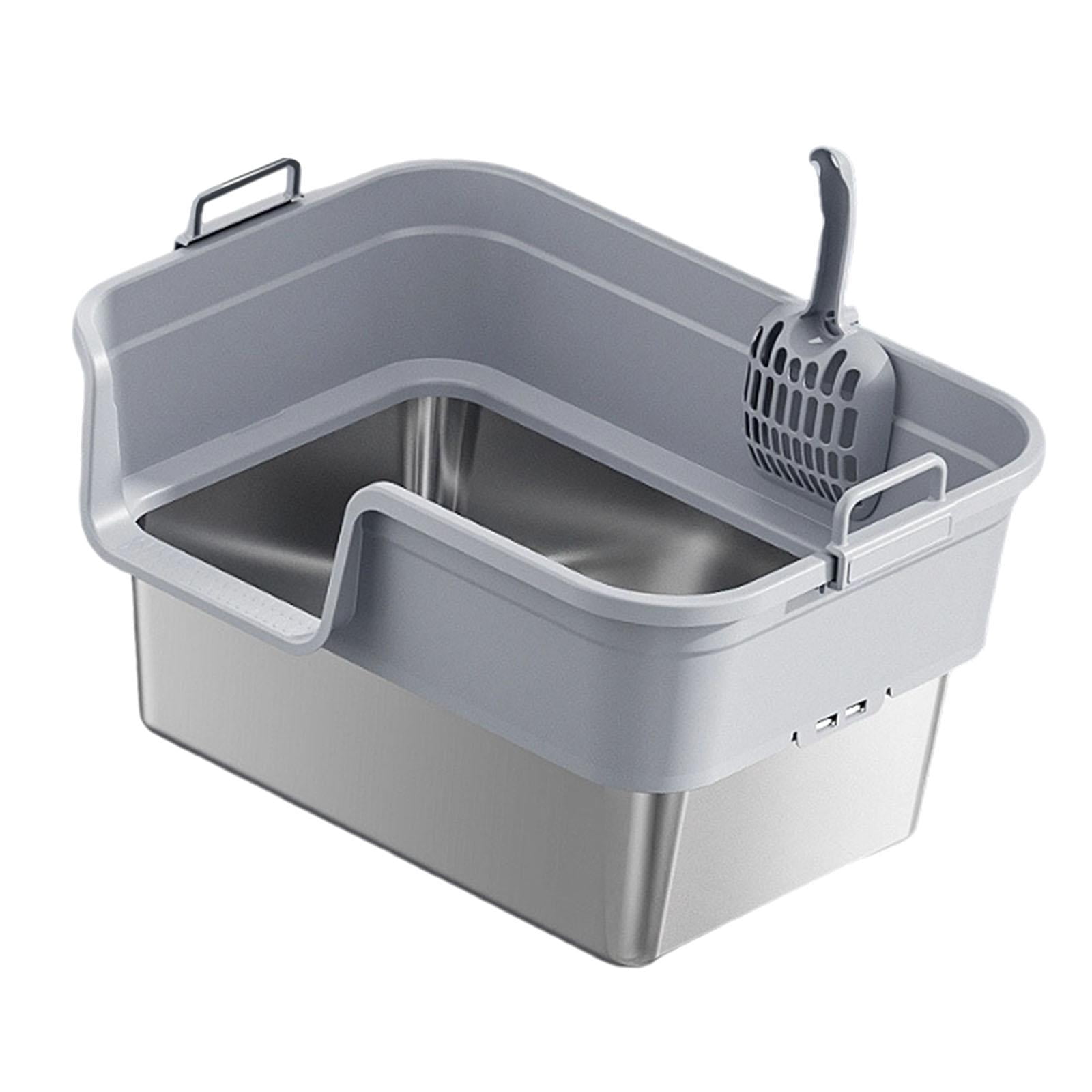 EHJRE Large Cat Litter Box Litter Pan Heightening, Semi Enclosed for Small Large Cats High Sided Sturdy, Anti Splashing, Cat Toilet Light Gray