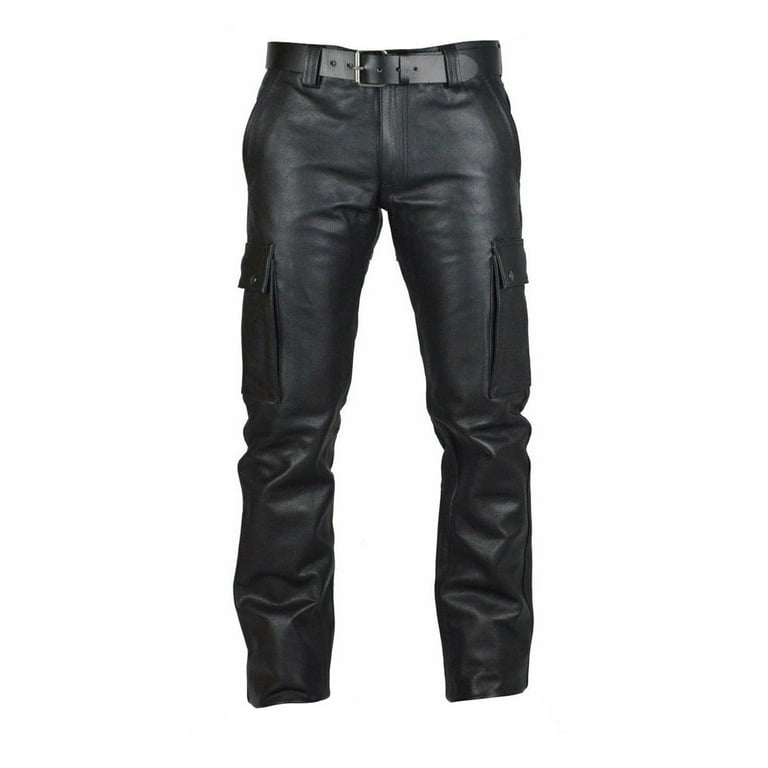Black Leather Motorbike Pants for Men's Motorcycle Bikers Cow Skin