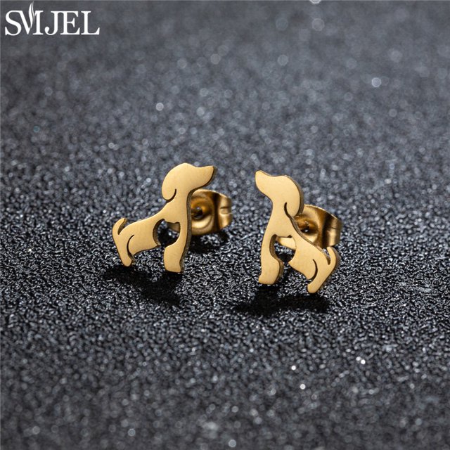 SMJEL-pendientes con pasador de acero inoxidable para mujer y niña, joyería para perro salchicha, Chihuahua, accesorios para gatito